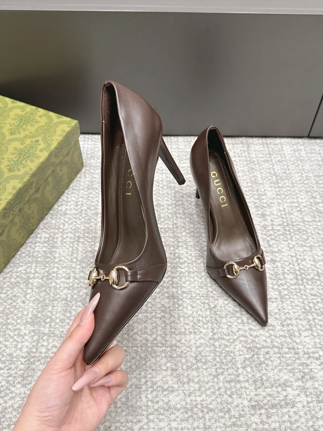 Gucci Sheepskin Horsebit Heel Pumps in Brown · view 4