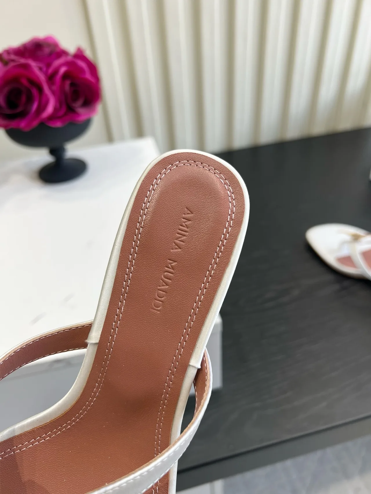 Amina Muaddi Silk Sandals in White · view 8
