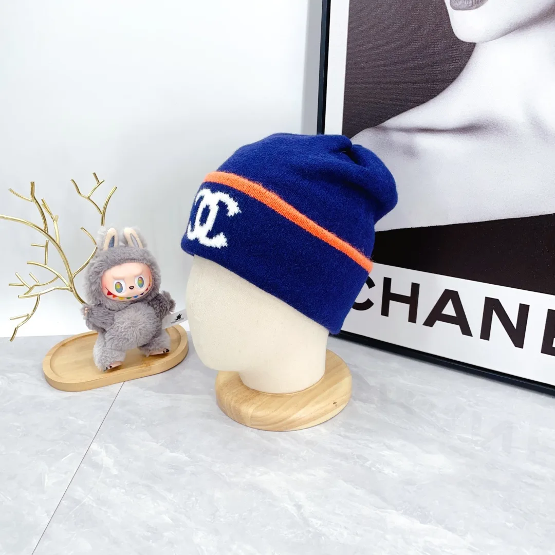 Chanel Ribbed Beanie in Blue · view 3