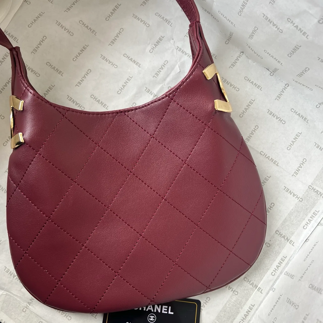 Chanel Quilted Hobo Bag in Burgundy · view 4