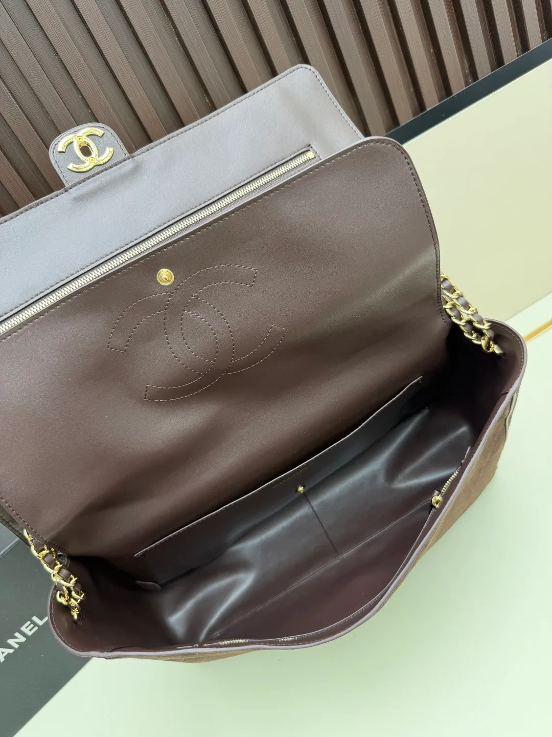 Chanel Suede Quilted Crossbody Bag in Brown · view 7