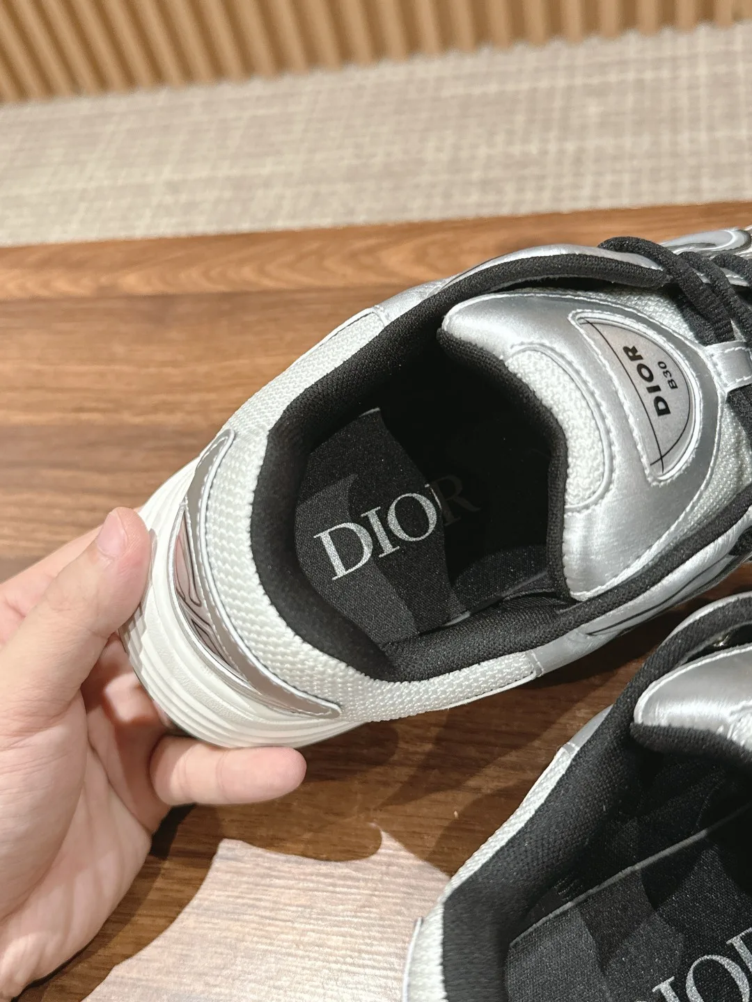 Dior Striped Round-Toe Sneakers in Silver · view 8