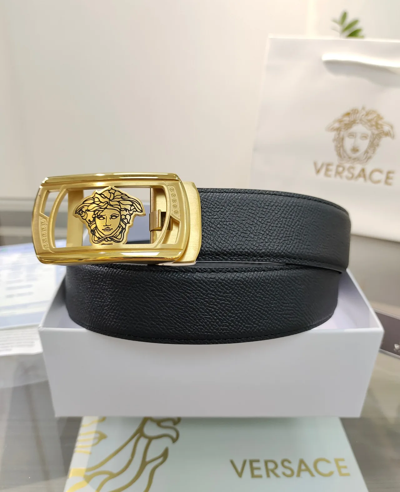 Versace Calfskin Belt in Black · view 2