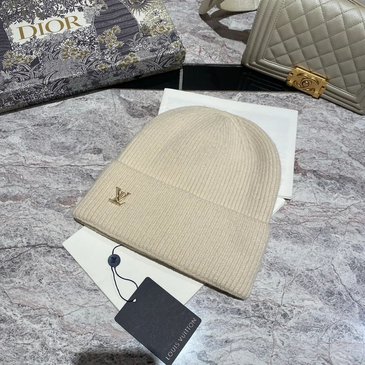 Louis Vuitton Logo Beanie in Brown & Black & Pink & White & Blue & Grey & Beige & Burgundy & Red · view 7