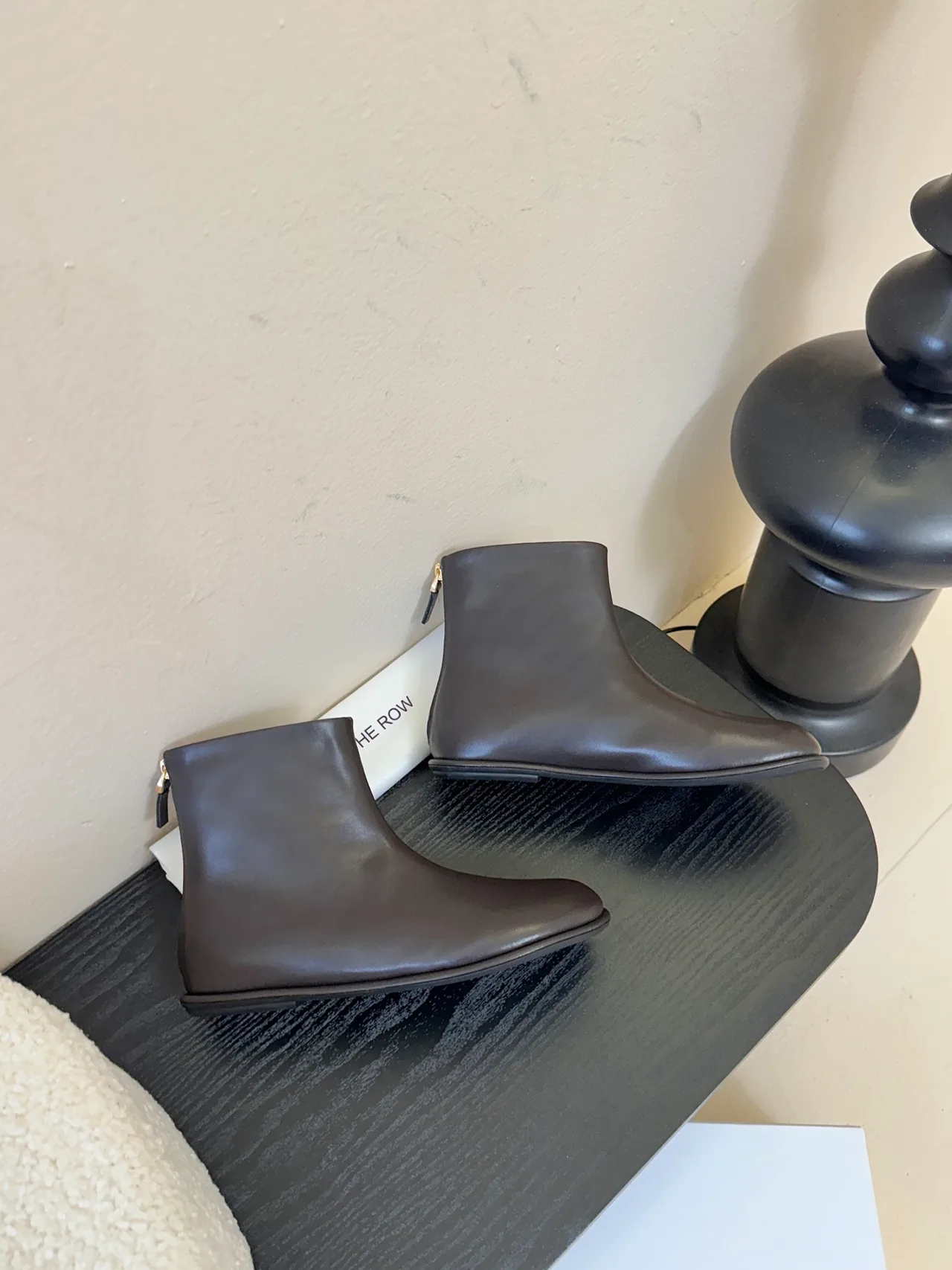 The Row Cowhide Glossy Round-Toe Chelsea Ankle Boots in Brown · view 6