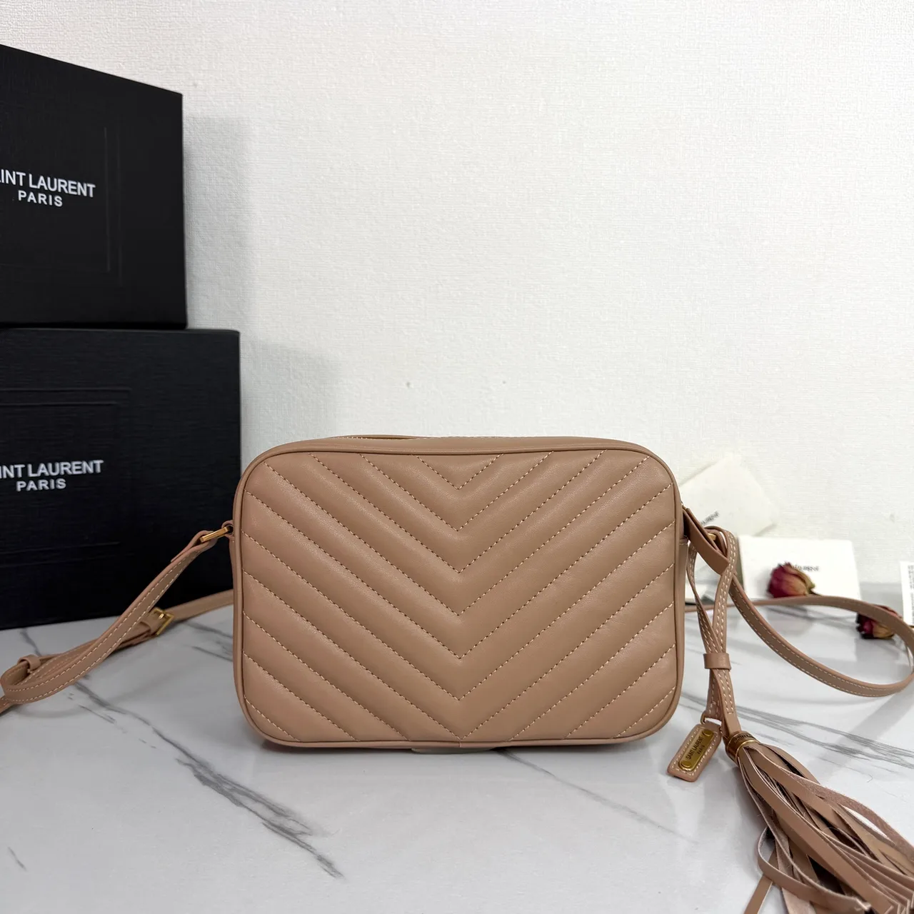 Saint Laurent Quilted Handbag in Beige · view 3