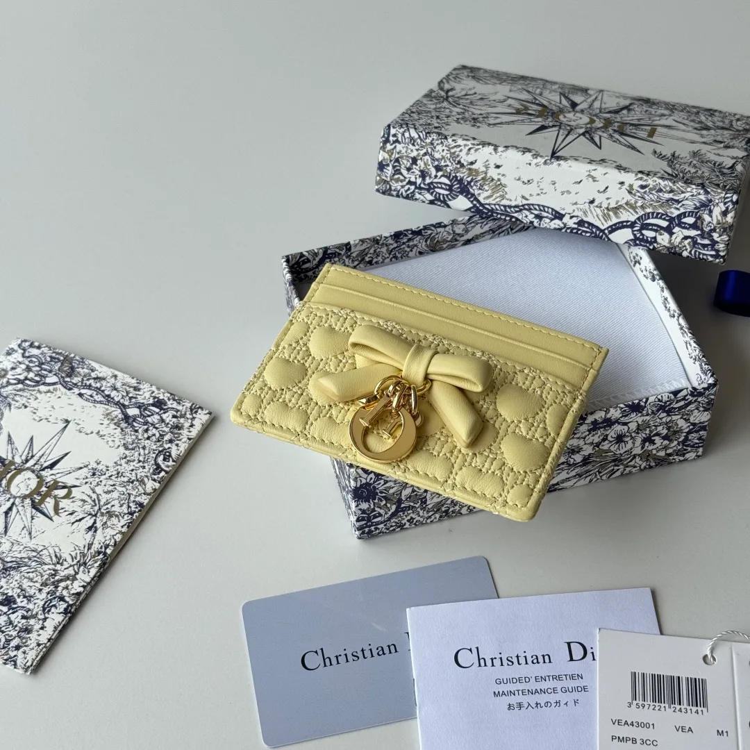 Dior Lambskin Quilted Bow Cardholder in Yellow · view 4