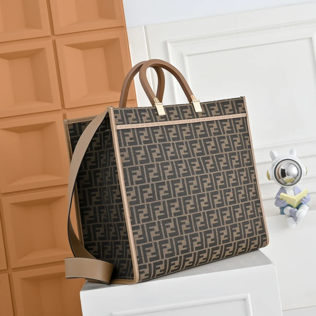 Fendi FF Monogram Logo-Letter Top-Handle Tote in Brown · view 2