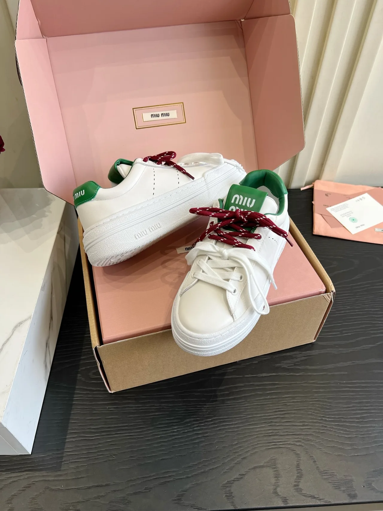 Miu Miu Cowhide Denim Sneakers in White · view 4