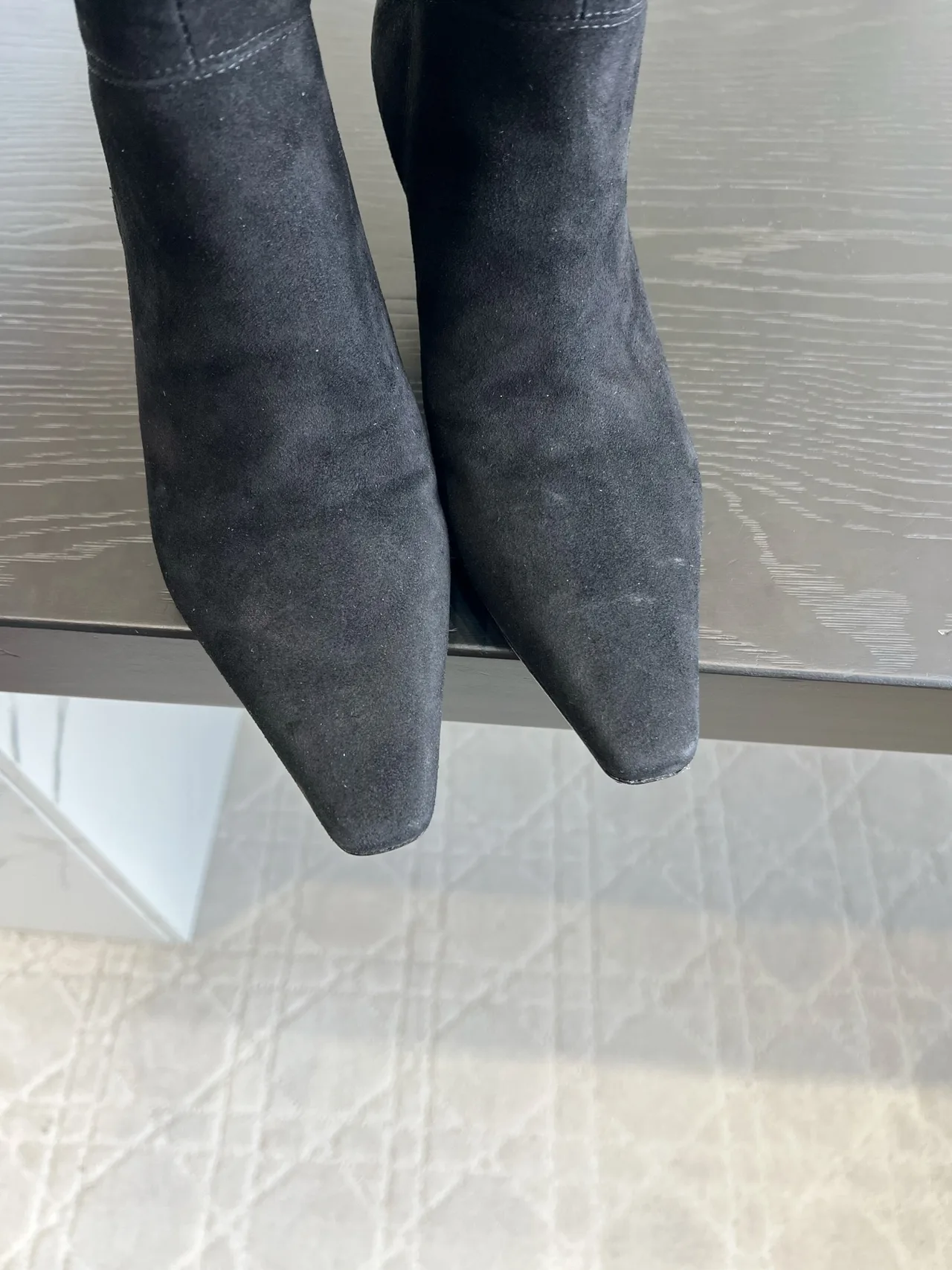 Amina Muaddi Cowhide Glossy Pointed-Toe Boots in Black · view 6