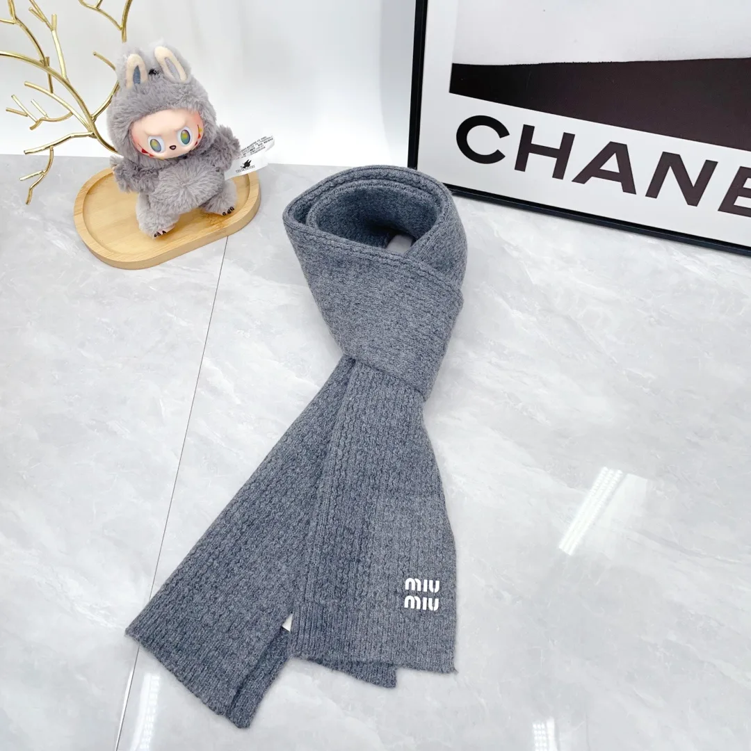 Miu Miu Wool Ribbed Hat Scarf and Gloves Set in Grey · view 4