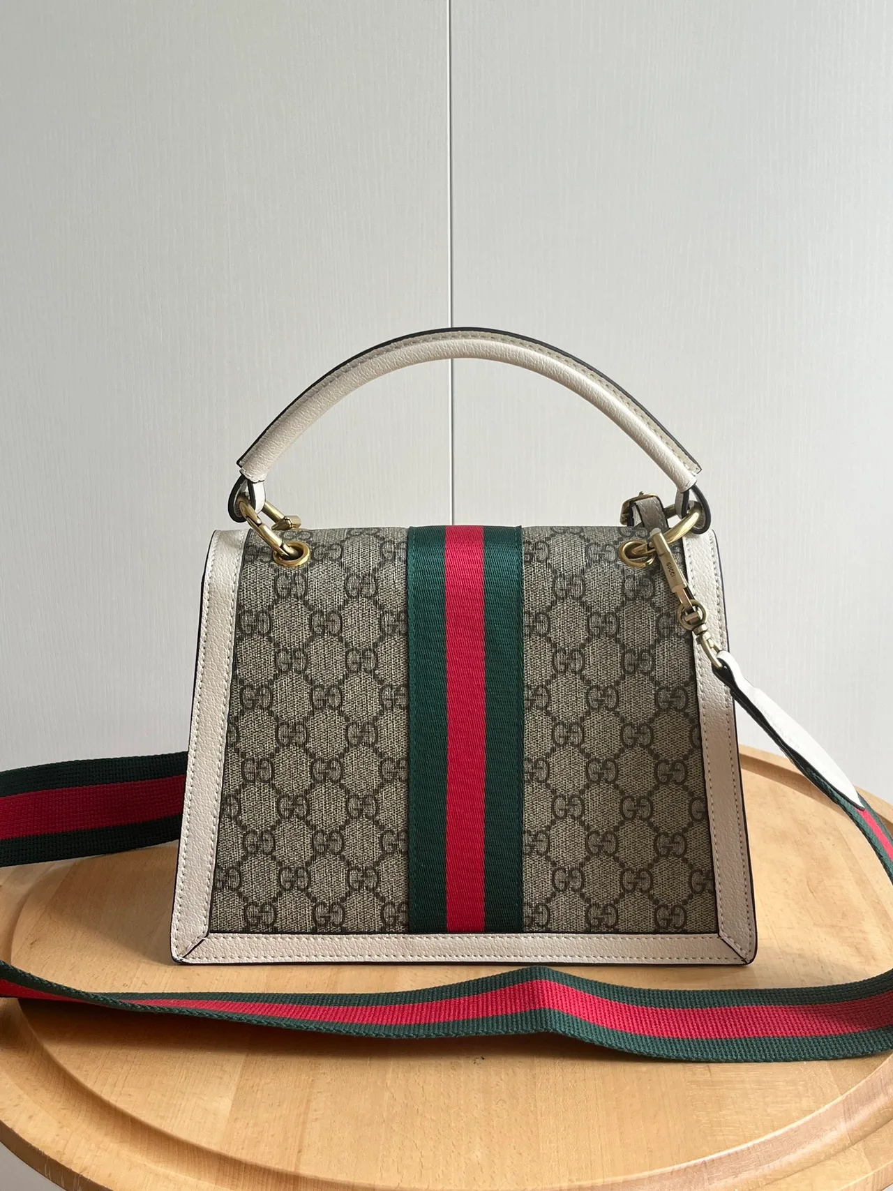 Gucci Striped Top-Handle Bag in Beige · view 3