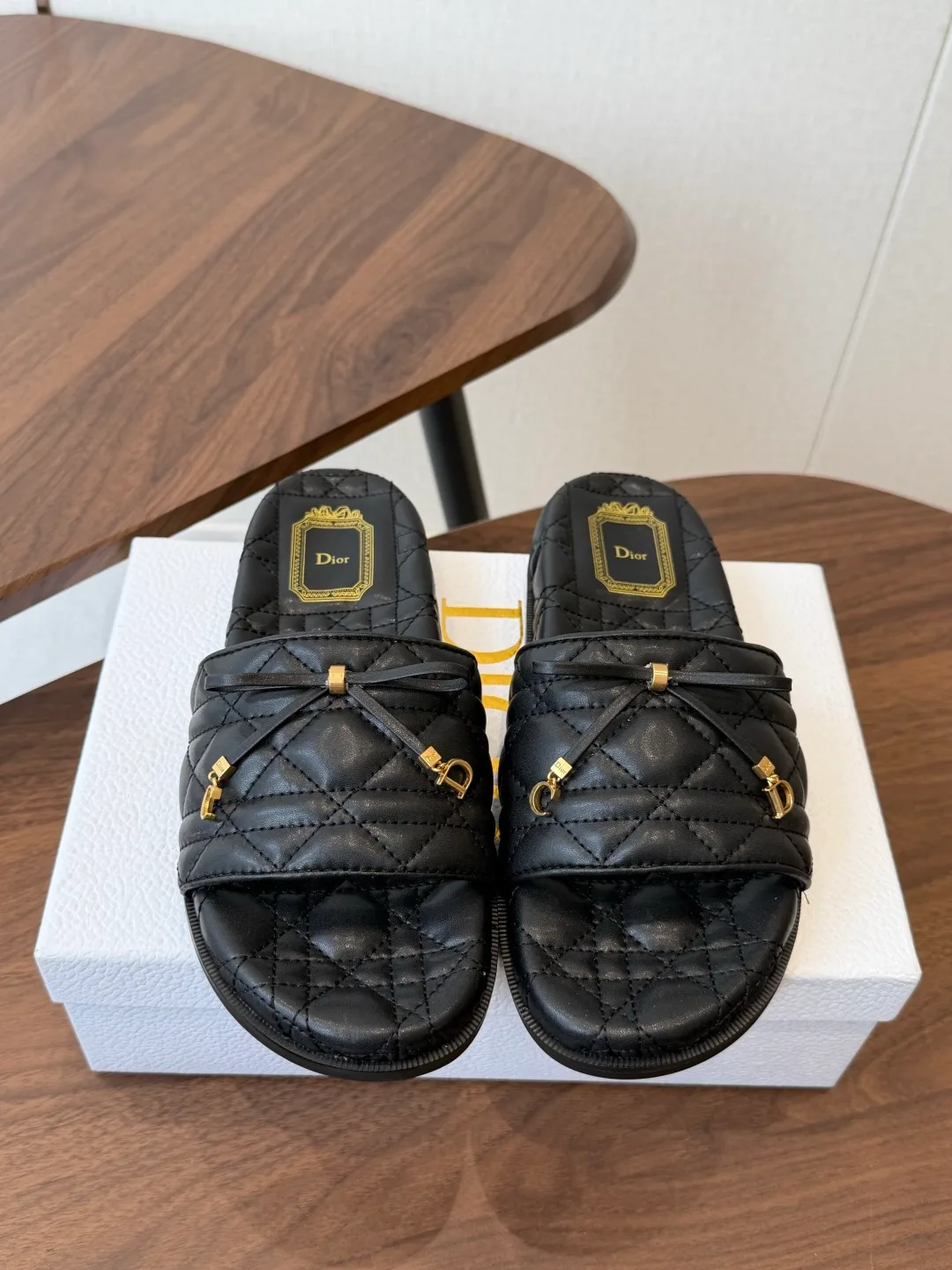 Dior Denim Quilted Slippers in Black · view 1