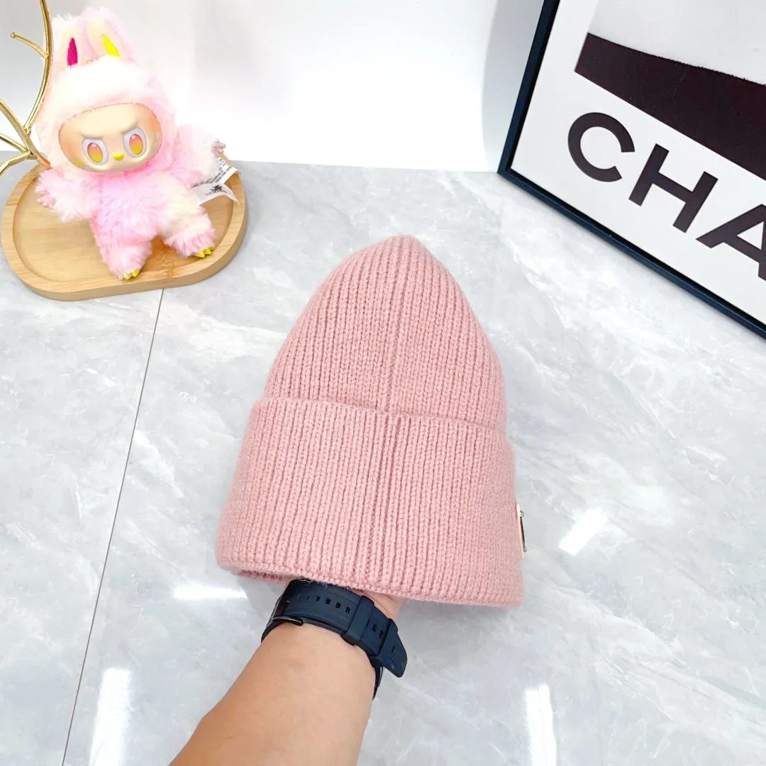Prada Wool Triangle Logo Knit Beanie in Pink · view 5