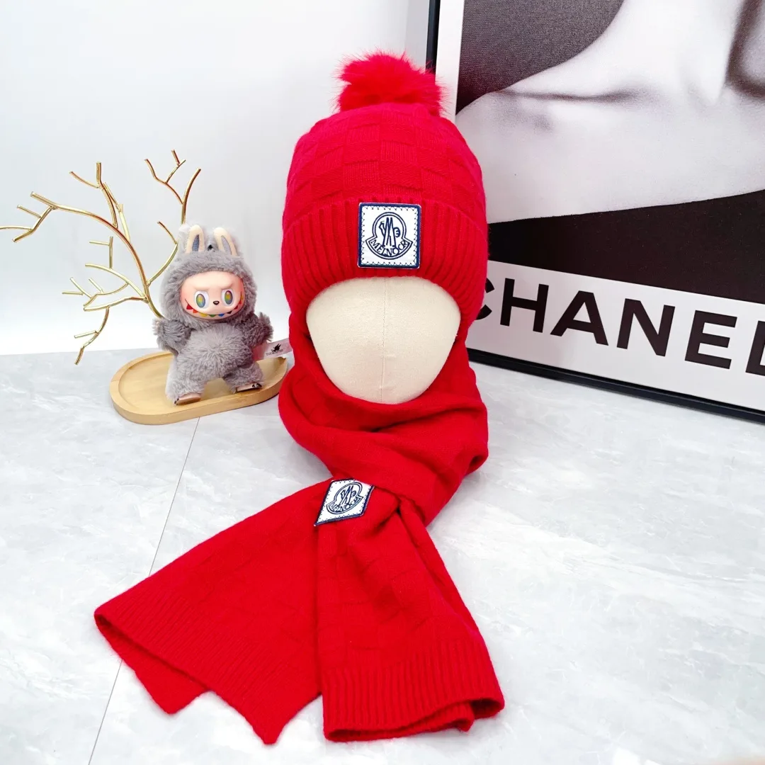 Moncler Wool Beanie, Scarf and Gloves Set in Red · view 2