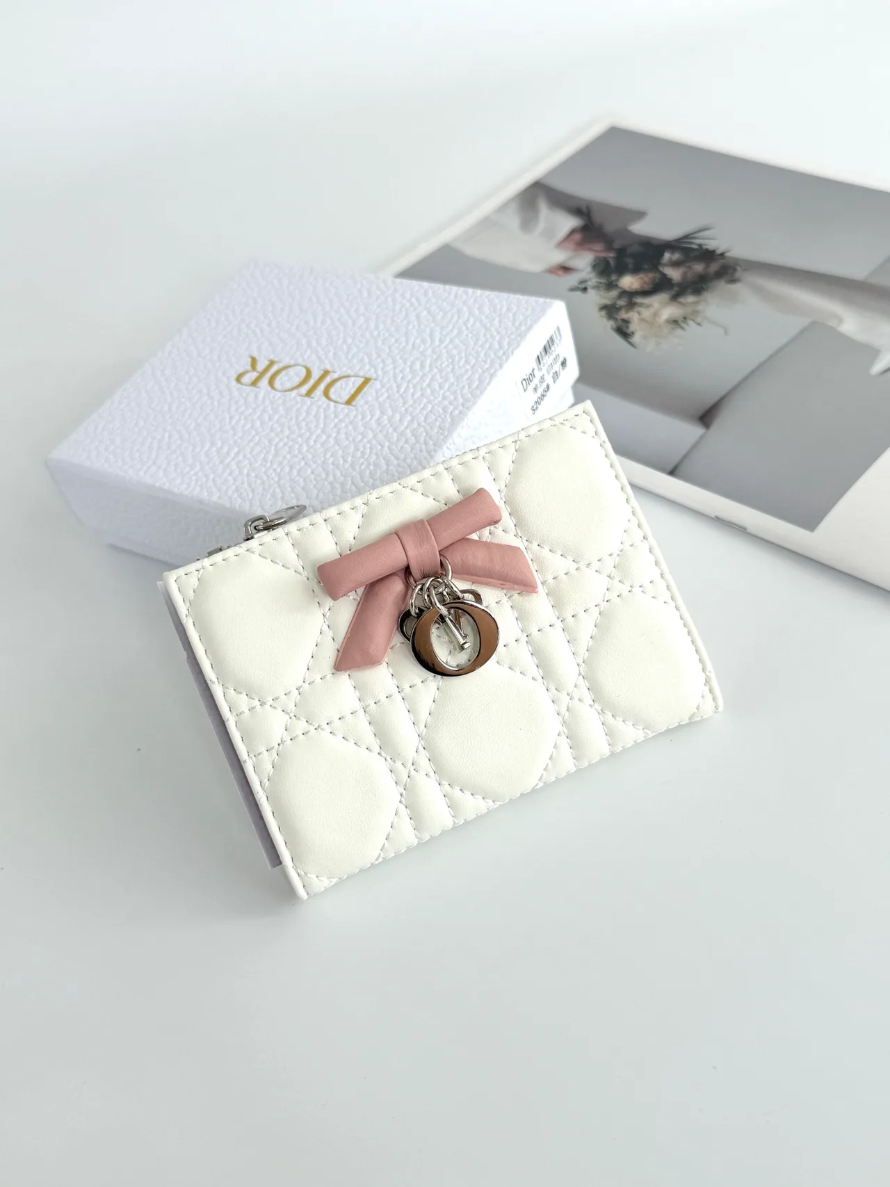 Dior Lambskin Quilted Wallet in White · view 1