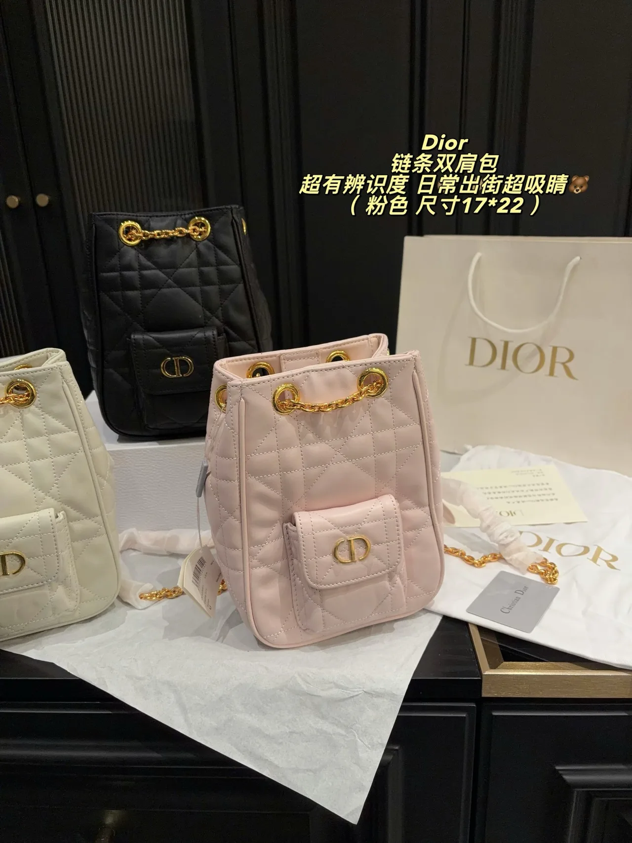 Dior Quilted Chain Backpack in Pink · view 6