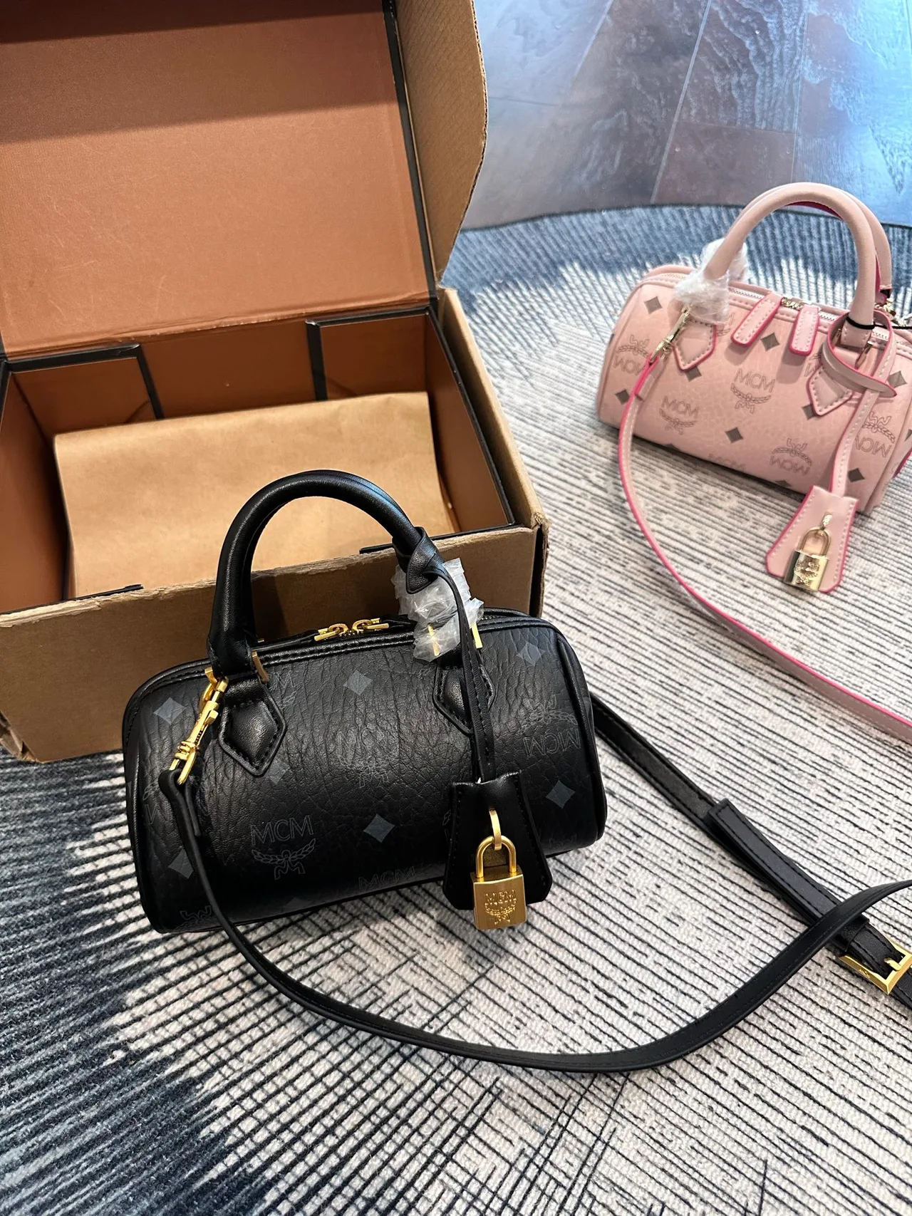 MCM Mini Boston Handbag in Black / Pink · view 1