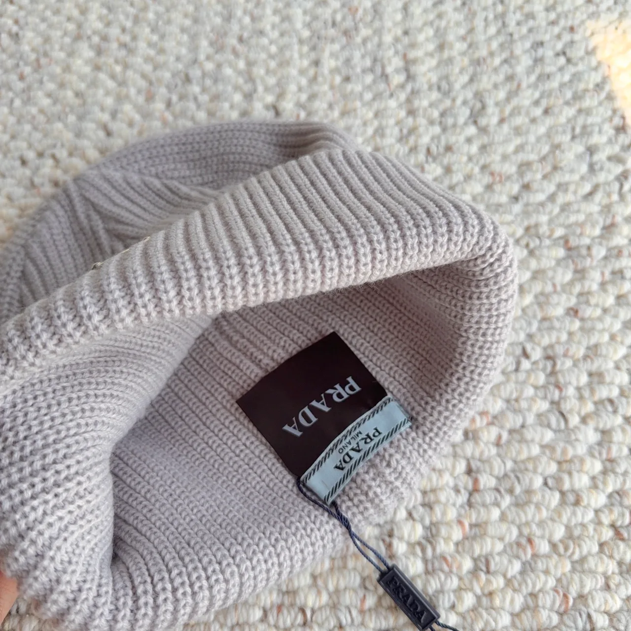 Prada Ribbed Knit Beanie in Grey · view 7