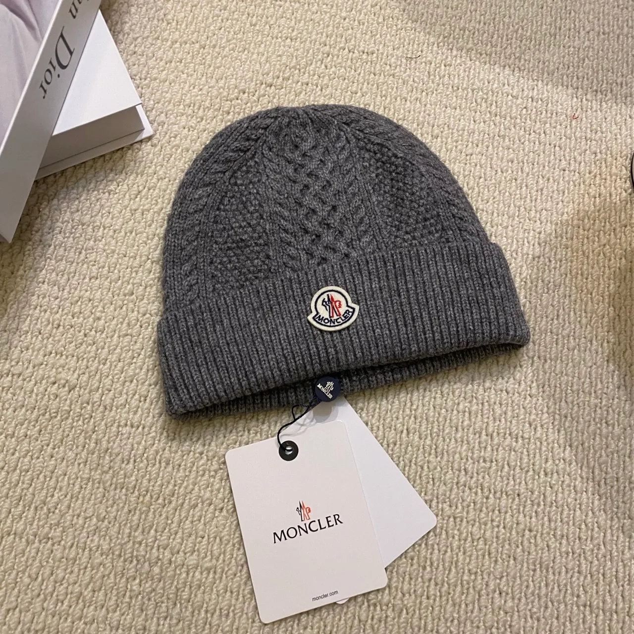 Moncler Ribbed beanie in Black & White & Grey & Burgundy & Brown · view 4