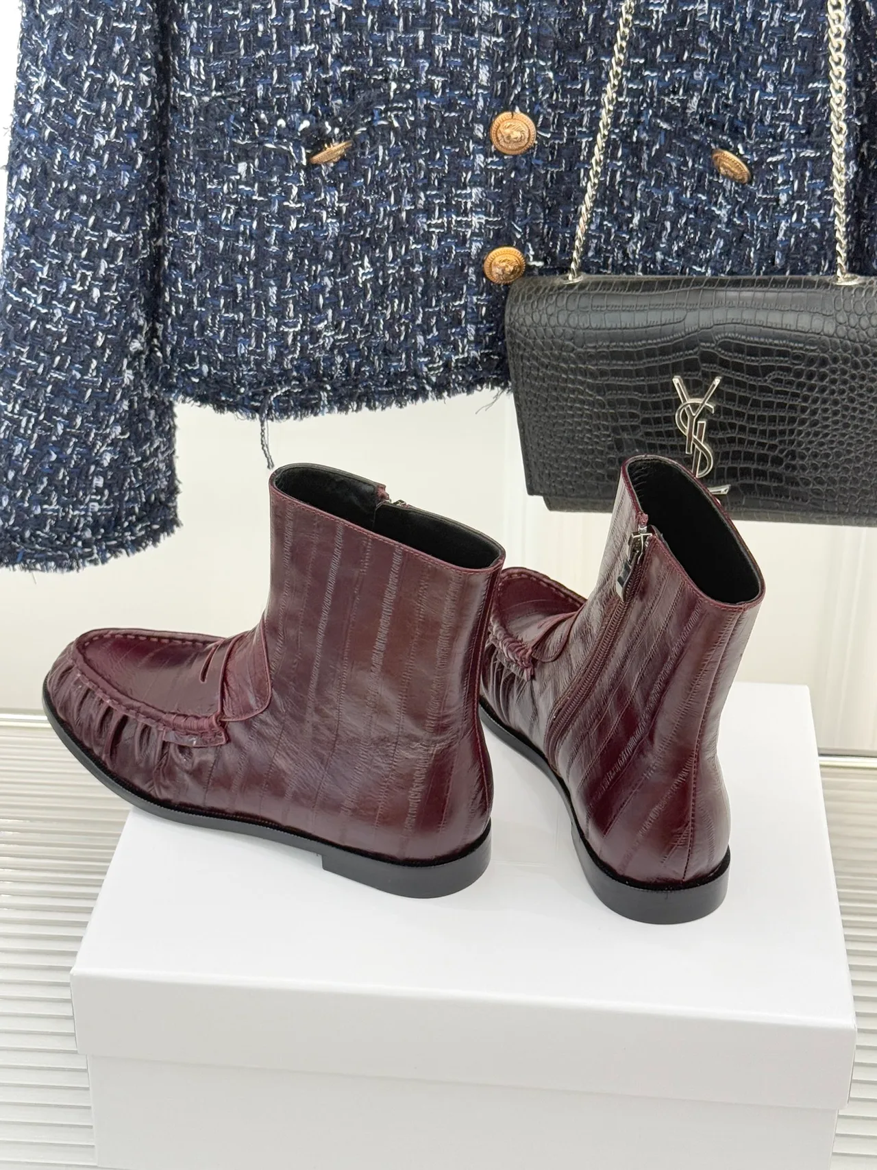 Saint Laurent Ankle Boots in Burgundy · view 4