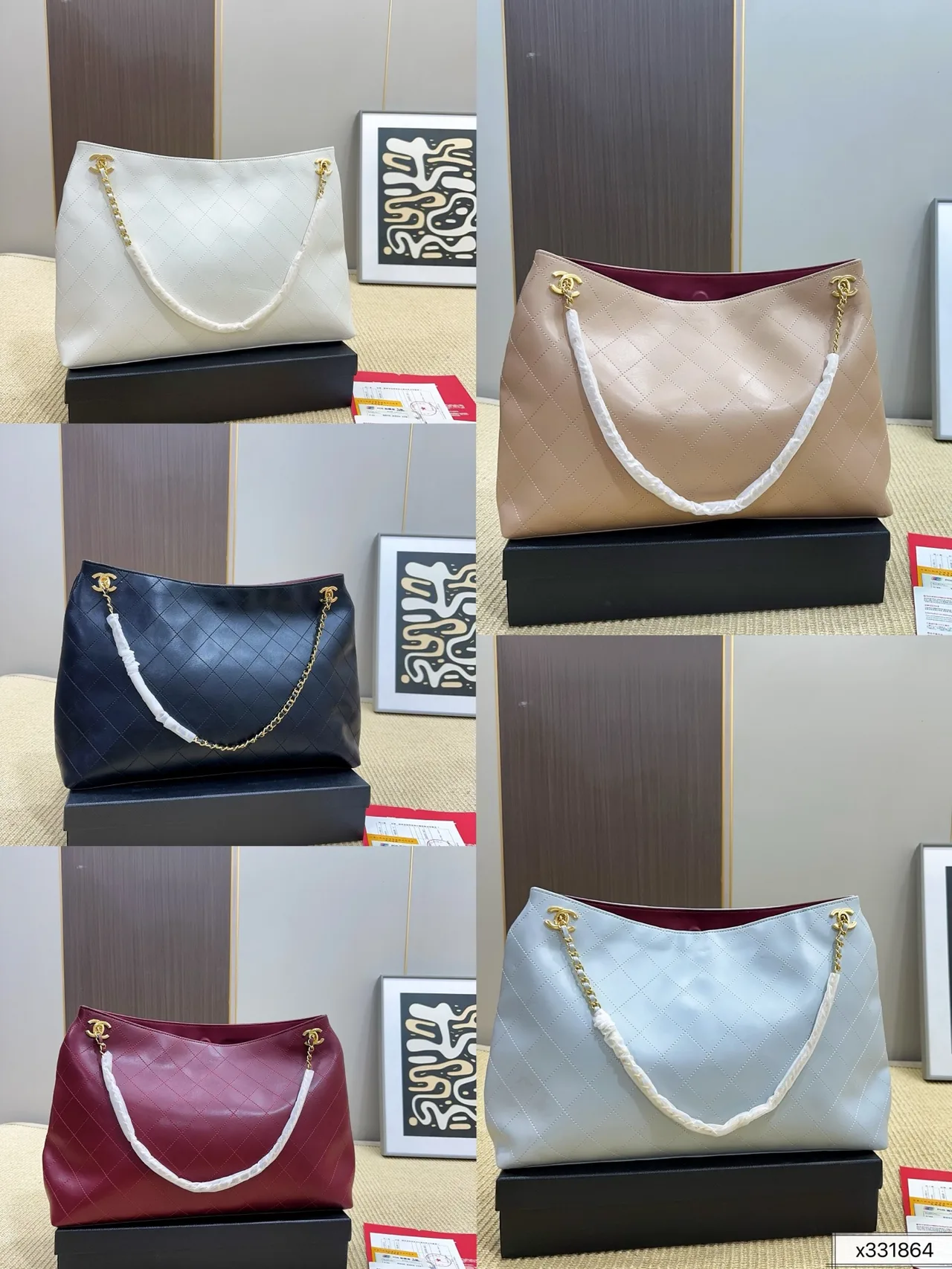 Chanel Quilted Chain Tote in White / Blue / Red / Grey · view 6