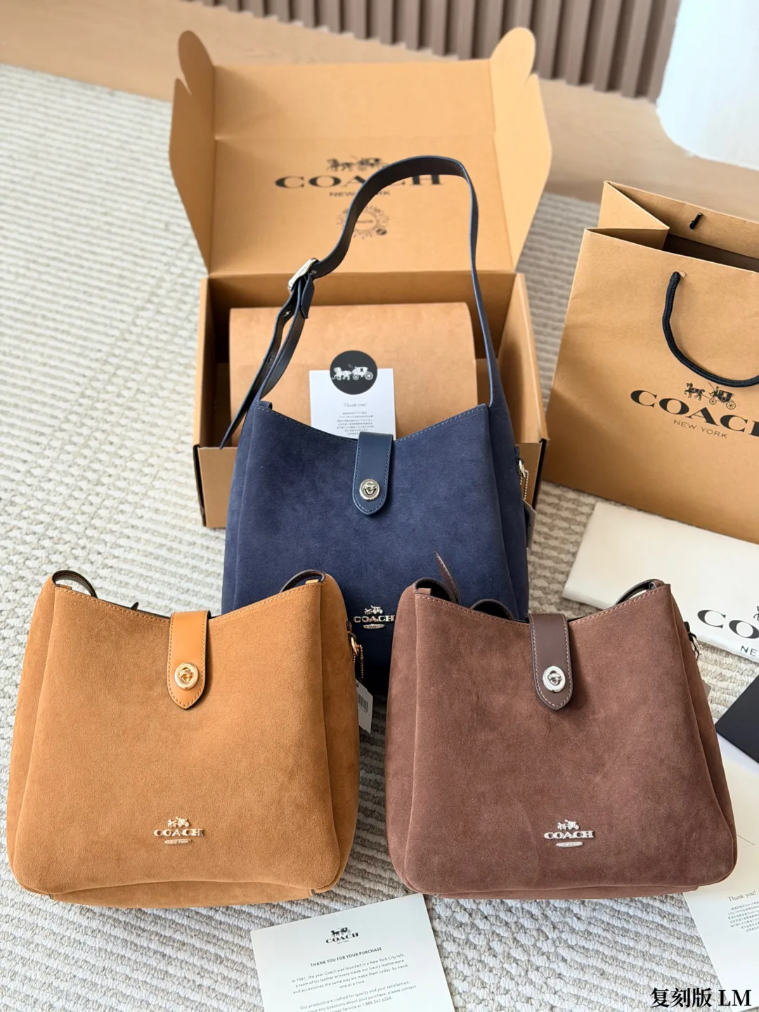 Coach Suede-Effect Bucket Bag in Brown & Blue · view 4