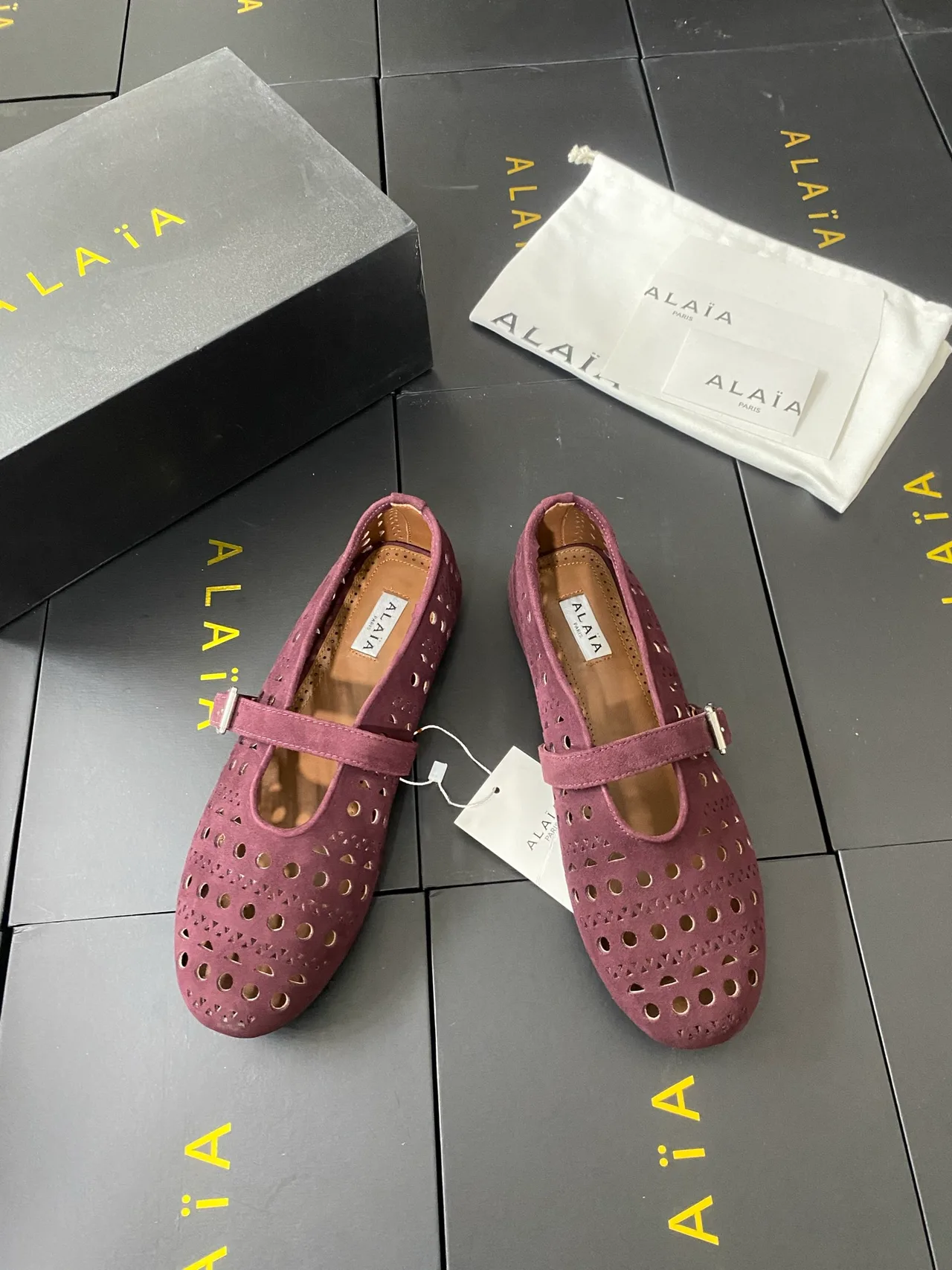 Alaia Cowhide Sheepskin Buckle Mary Jane Flats in Purple · view 2