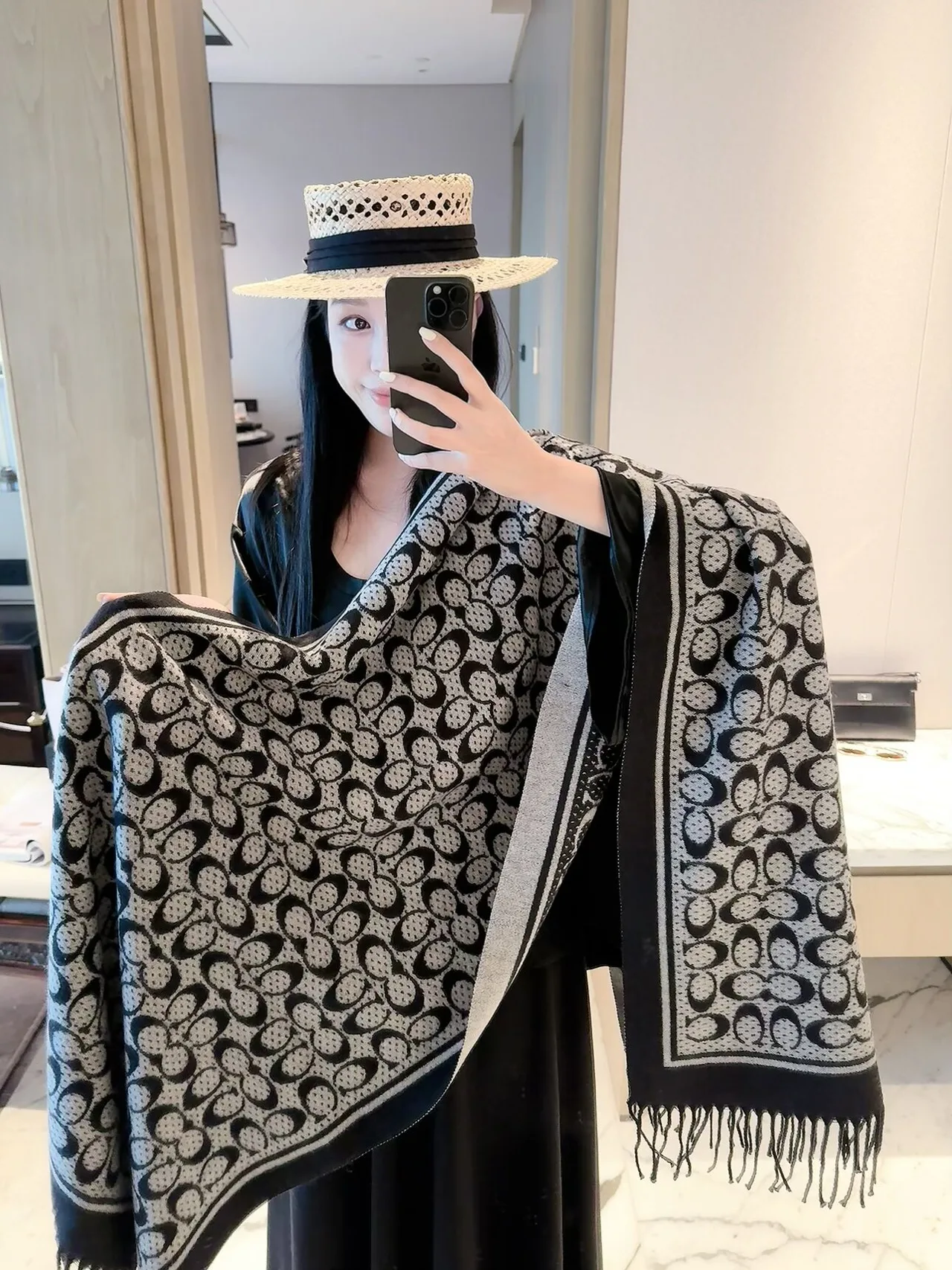 Coach Reversible Scarf in Grey & Black · view 6