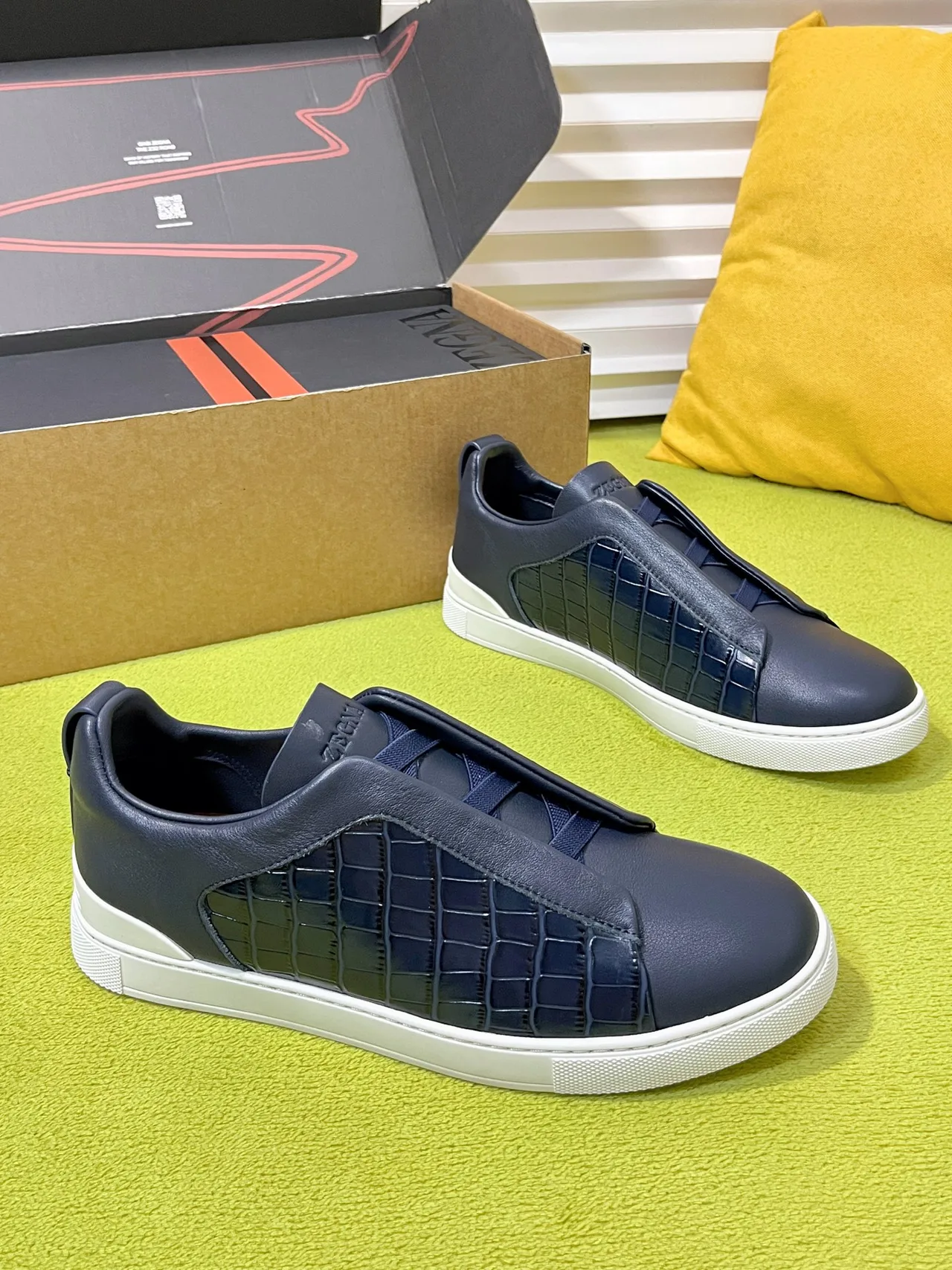 Zegna Triple Stitch Sneakers in Blue · view 1