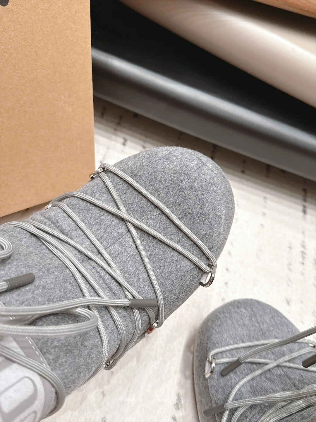 Moon Boot Ribbed Lace-Up Boots in Grey · view 6