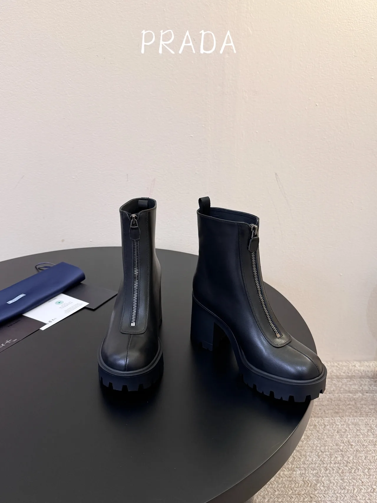 Prada Calfskin Glossy Ankle Boots in Black · view 2
