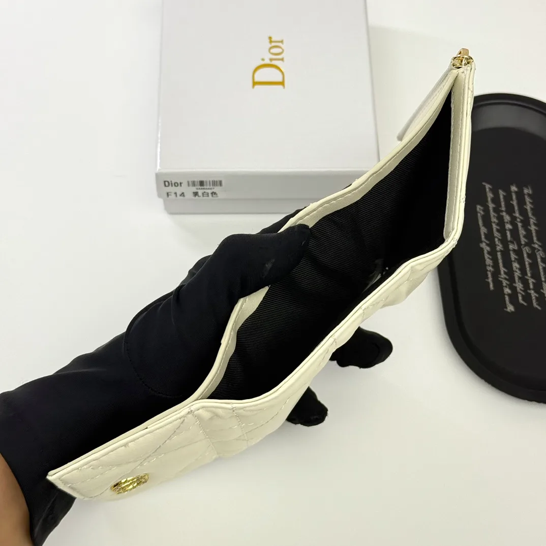 Dior Sheepskin Quilted Glossy Trifold Wallet in White · view 8