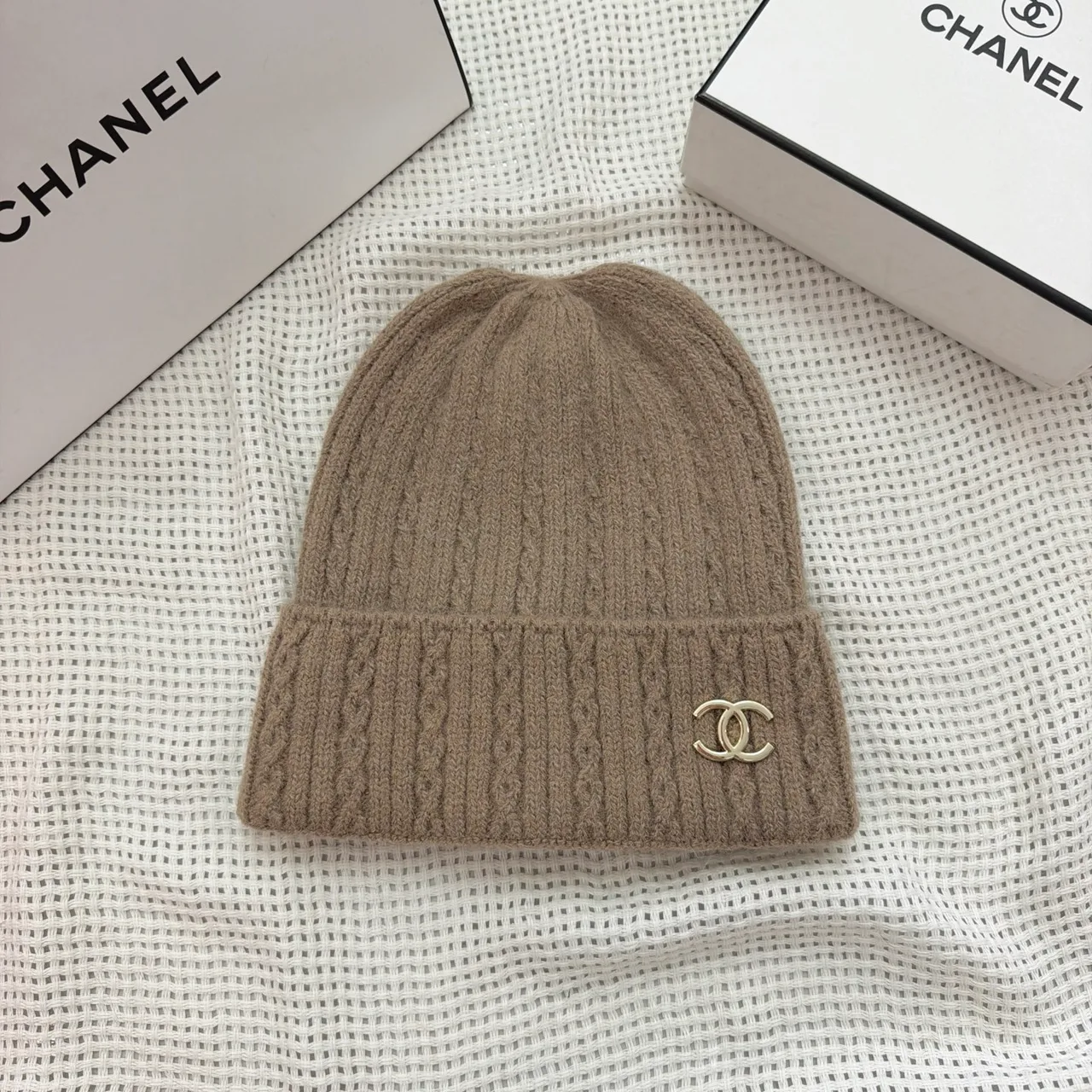 Chanel Beanie in Orange & Blue & White & Yellow & Grey & Pink · view 4