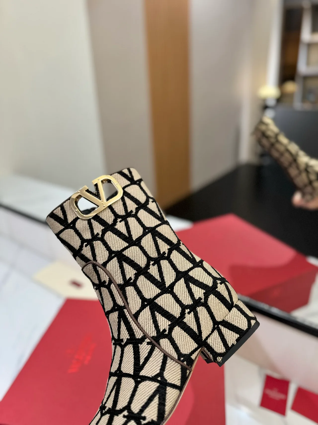 Valentino Wool Pointed-Toe VLOGO Ankle Boots in Beige · view 8