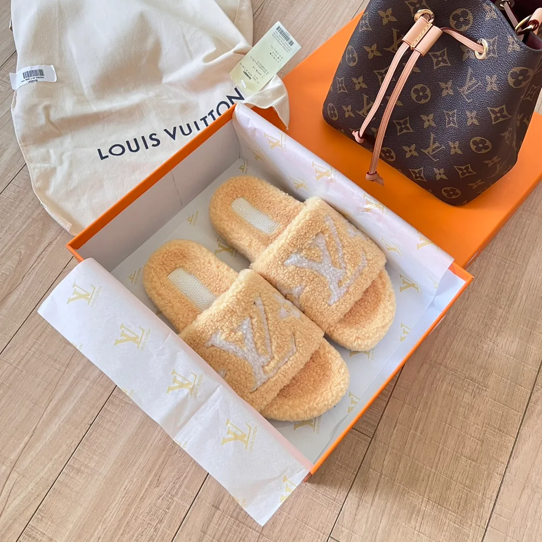 Louis Vuitton LV Plush Slides in Brown / Black / Pink / White / Grey / Green · view 6