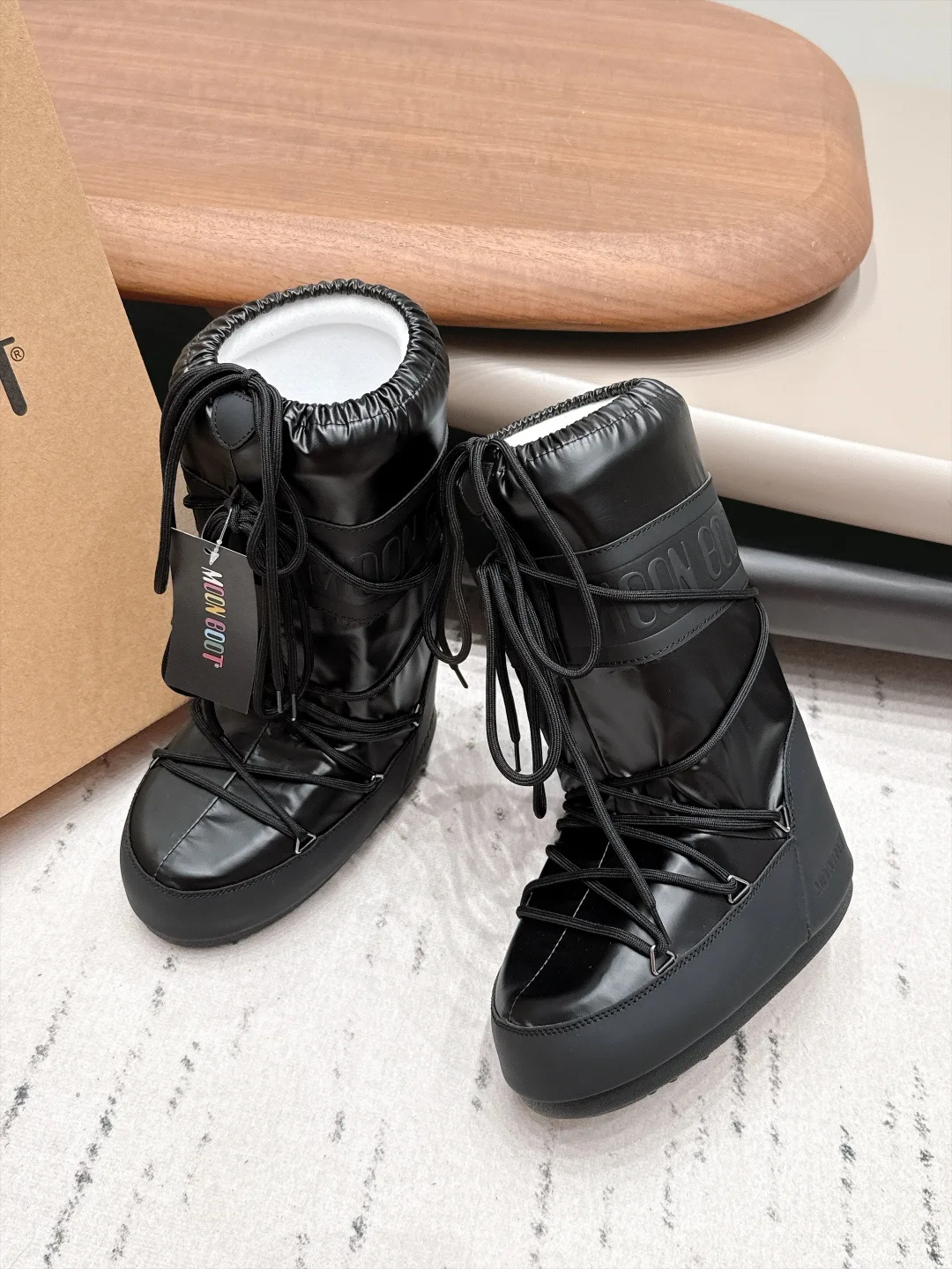 Moon Boot Lace-Up Snow Boots in Black · view 3