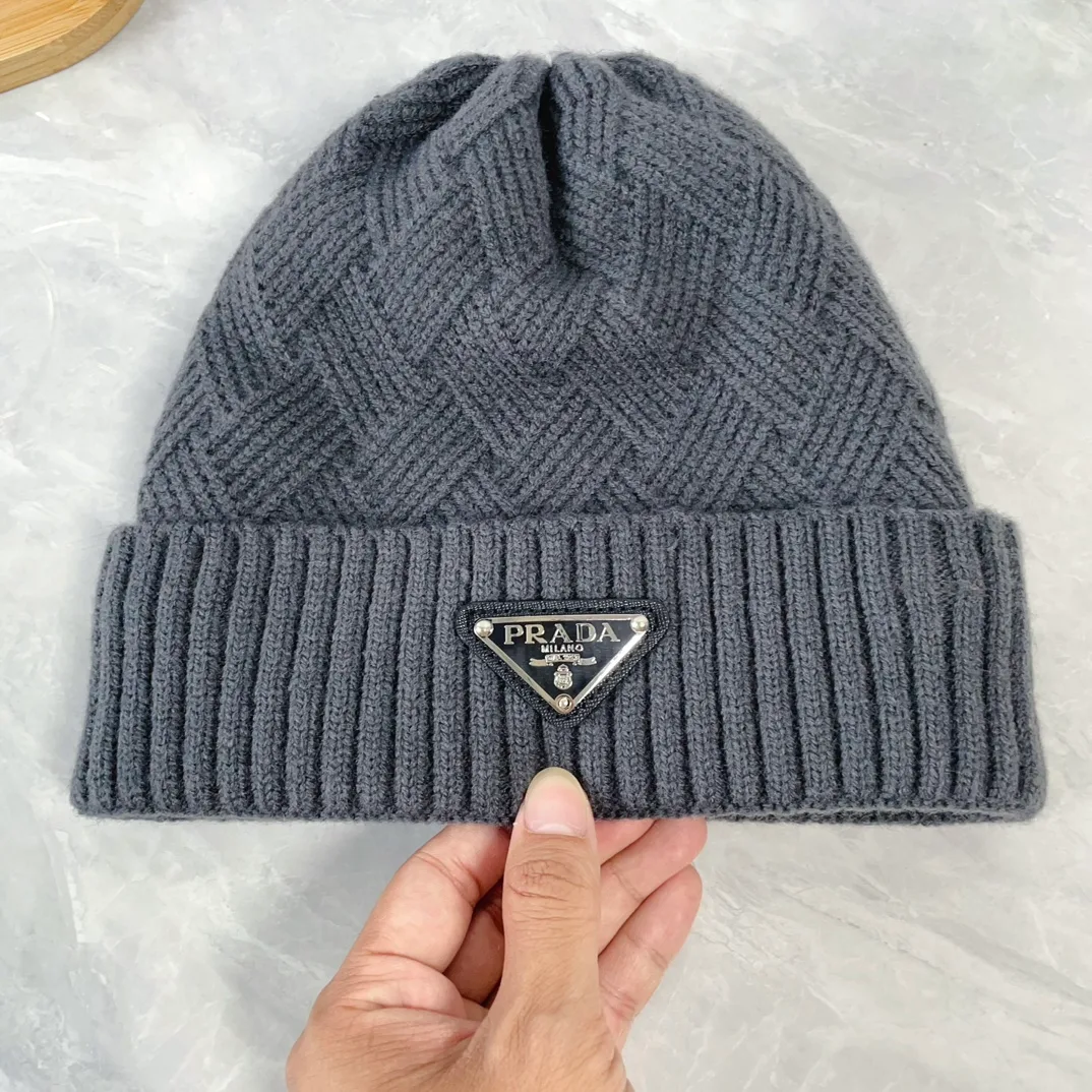 Prada Wool Ribbed Hat and Scarf Set in Grey · view 7