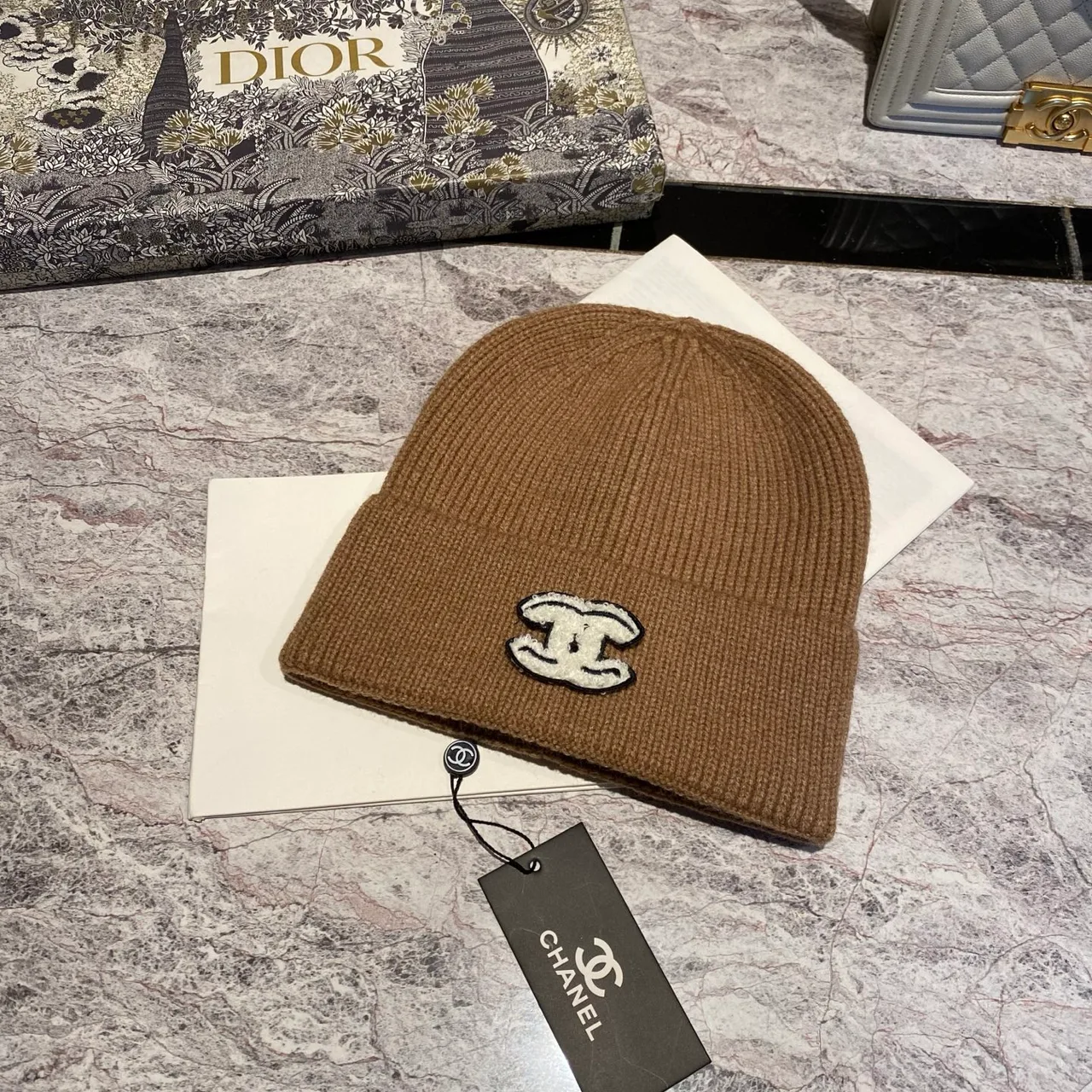 Chanel CC Knit Beanie in Black / White / Red / Burgundy / Grey / Tan / Pink · view 6