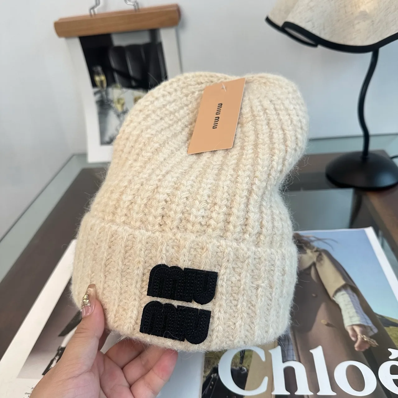 Matin Kim Ribbed Beanie in White · view 2