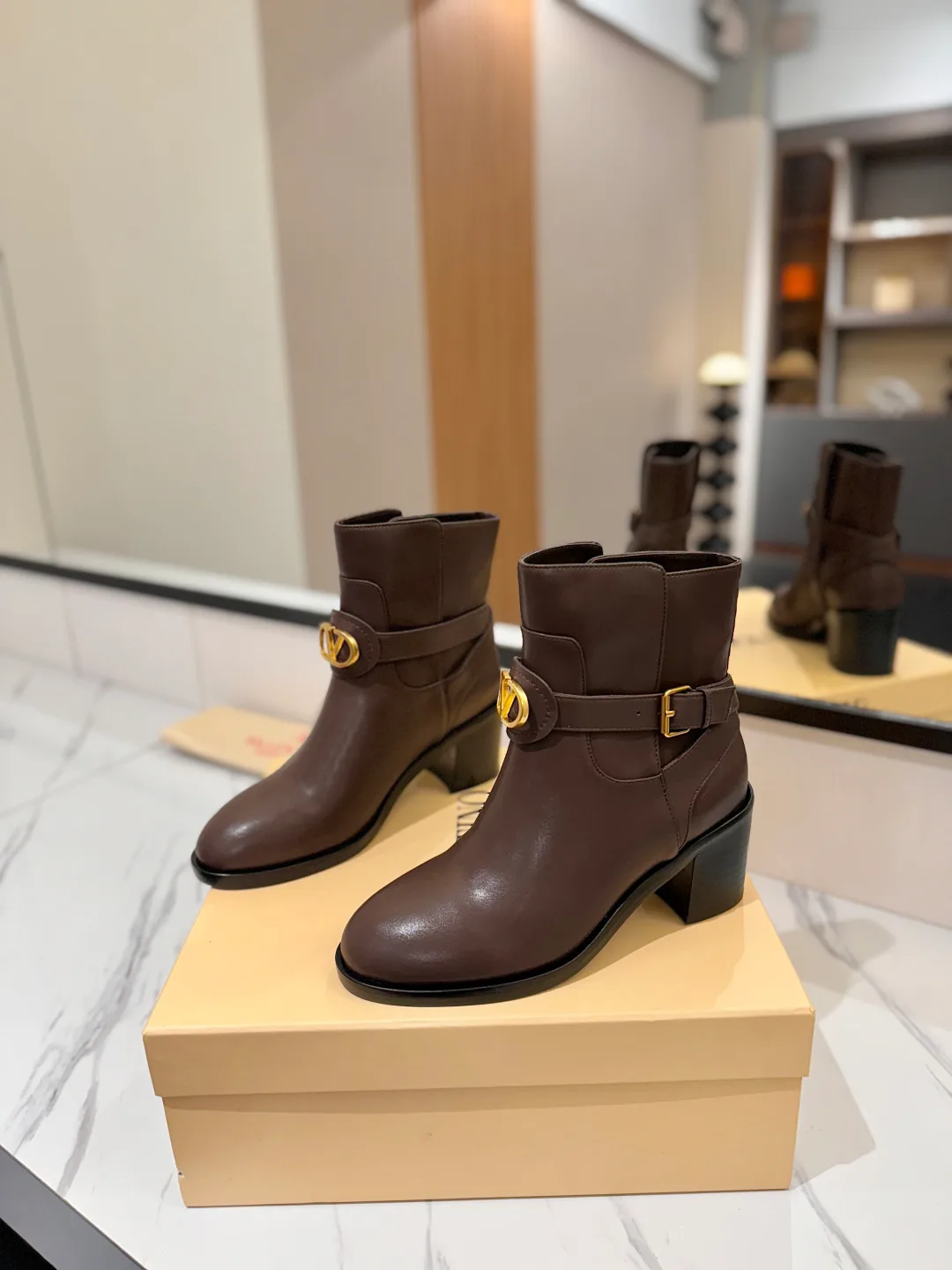 Valentino Calfskin Ankle Boots in Brown · view 2