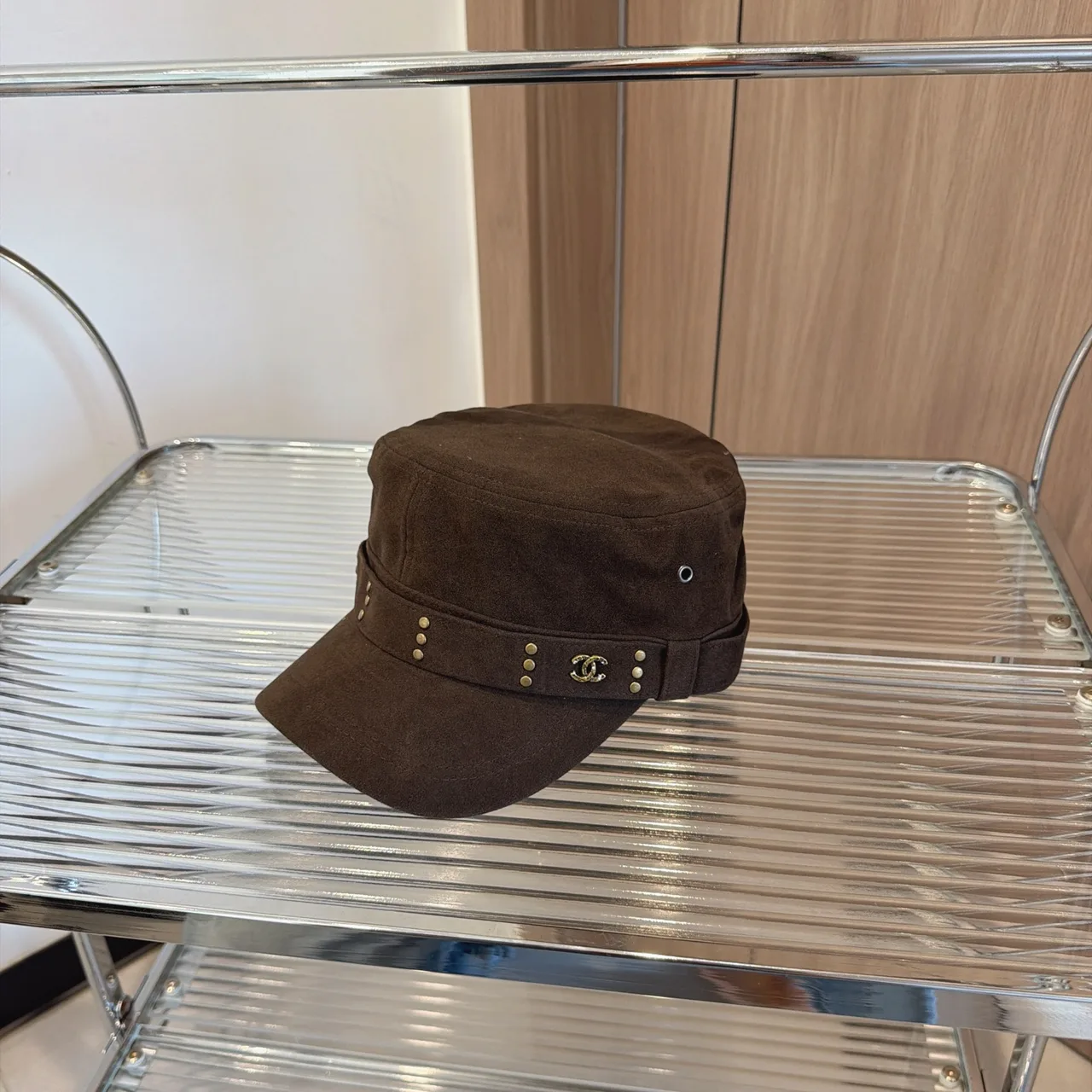 Chanel Flat-top logo-trim cap in Black & Brown · view 2