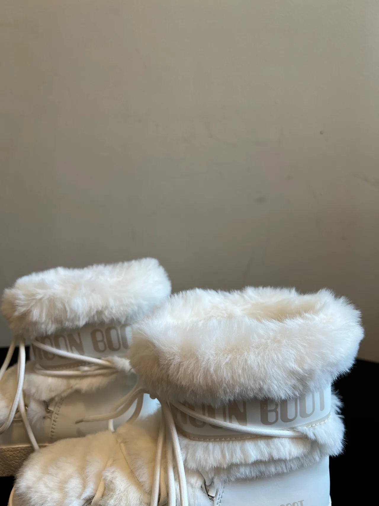 Moon Boot Cowhide Smooth Lace-Up Fleece Snow Boots in Cream · view 8