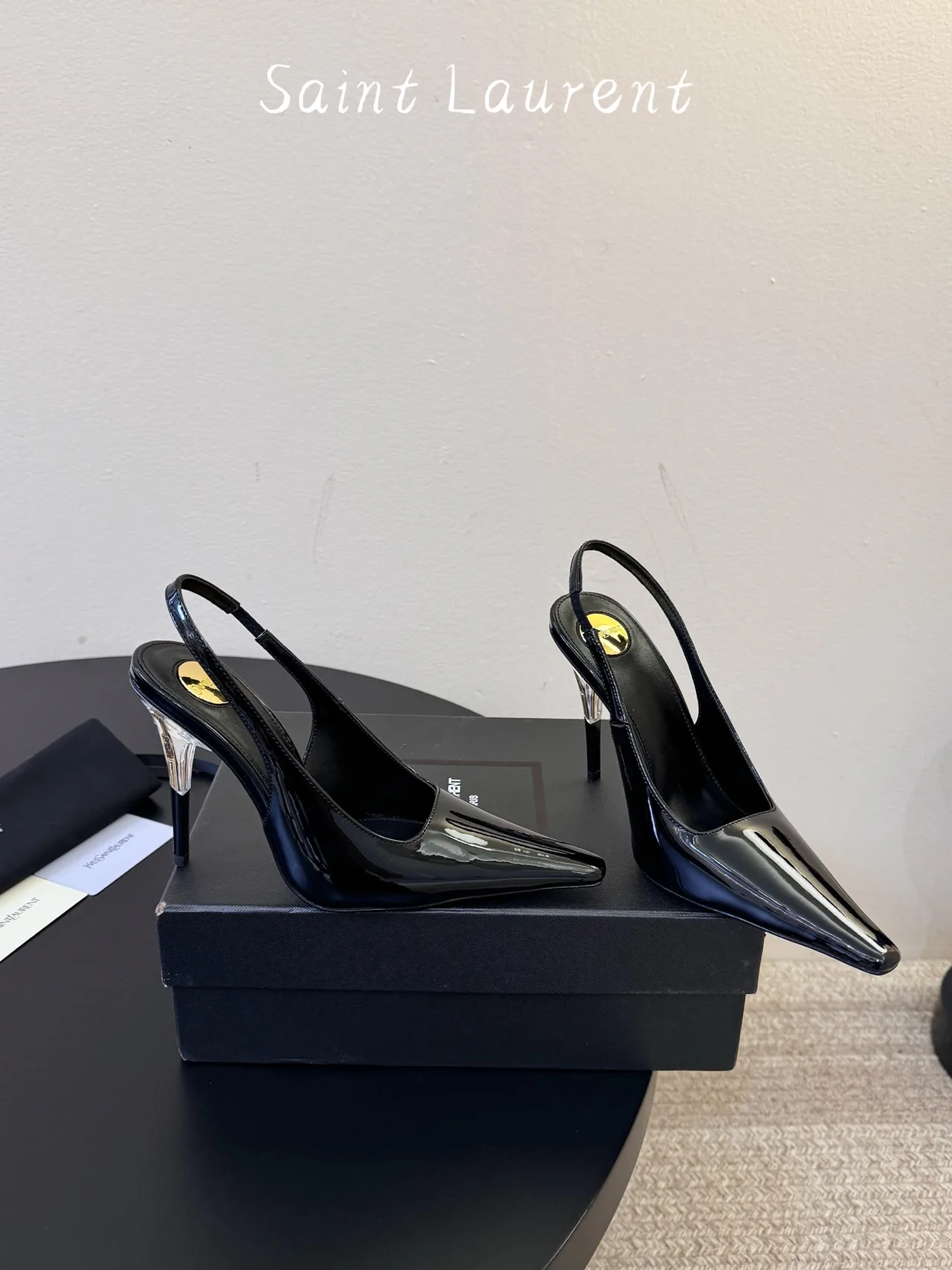 Saint Laurent Glossy Pointed-Toe Sandals in Black · view 4