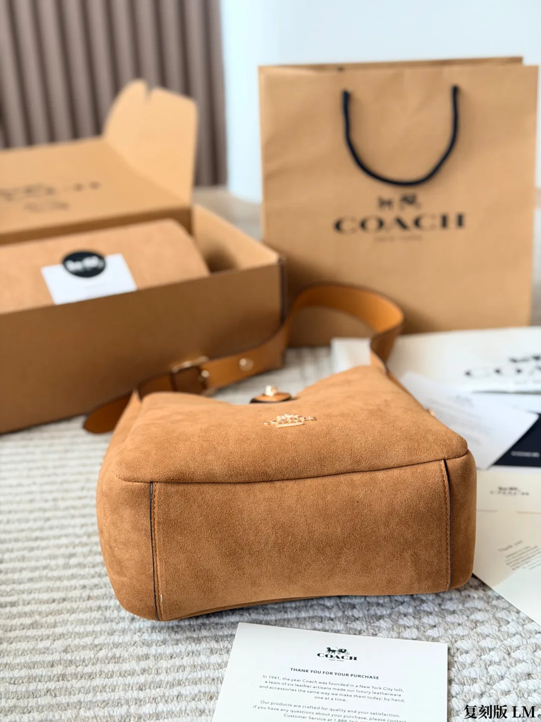 Coach Suede Canvas Hobo Bag in Tan · view 5