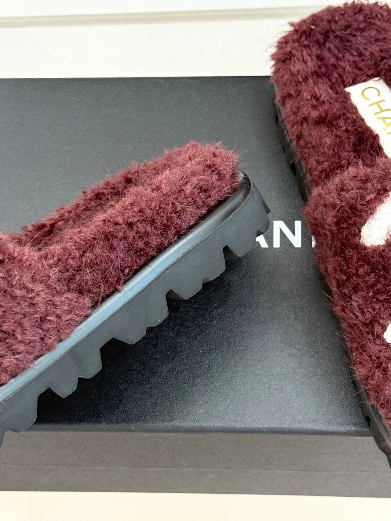 Chanel Denim Slippers in Burgundy · view 6