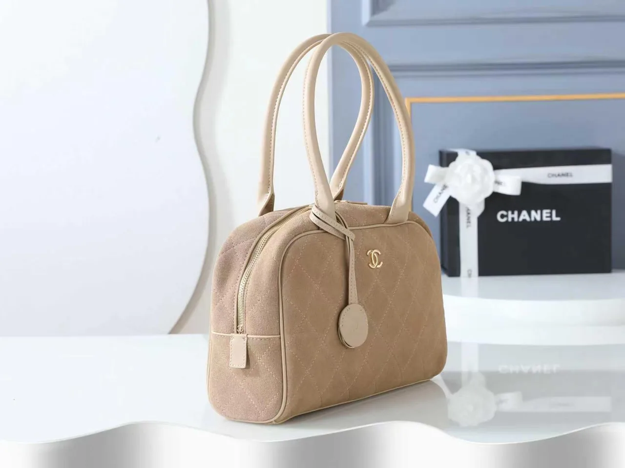 Chanel Quilted Shoulder Bag in Beige · view 2