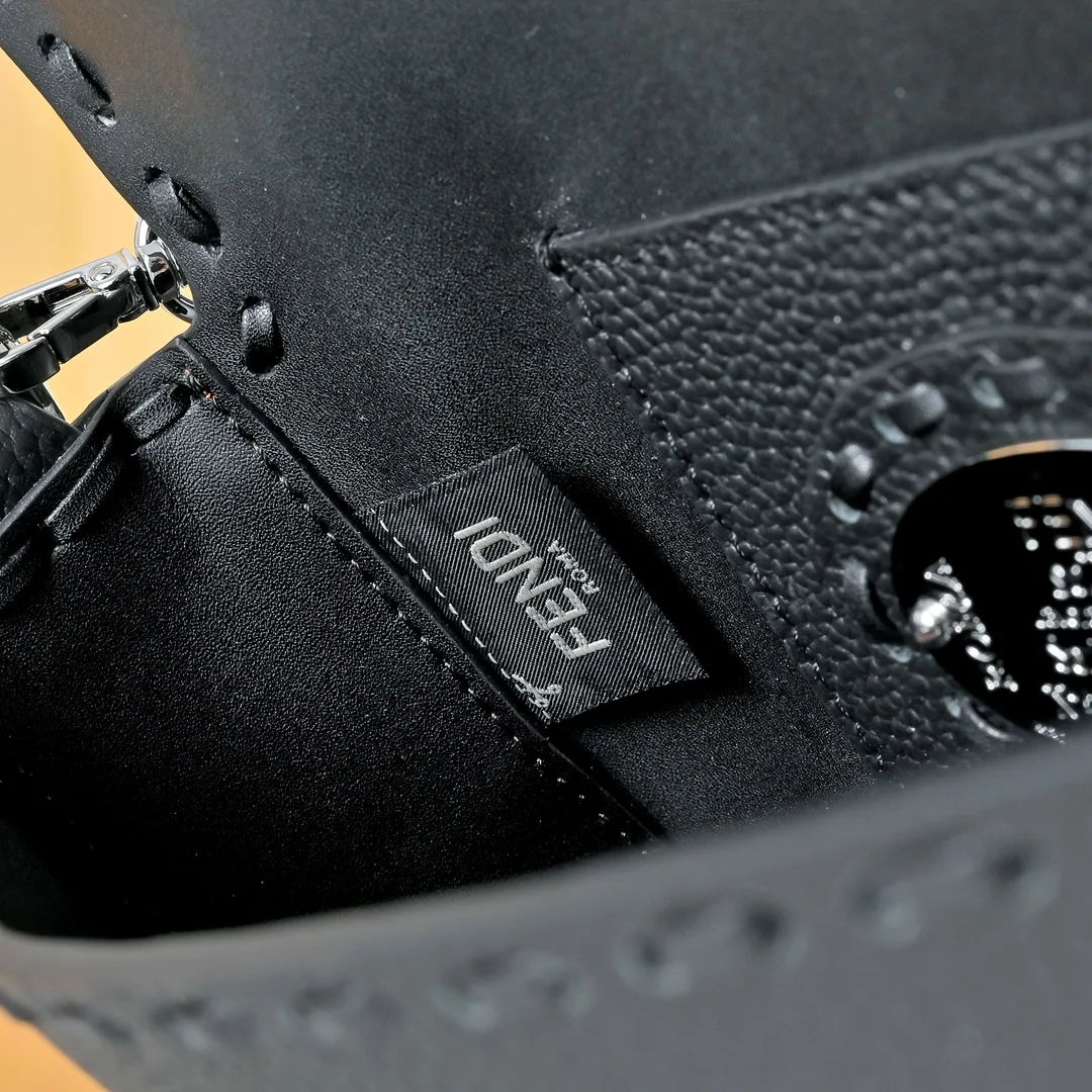 Fendi Baguette Textured Flap Shoulder Bag in Black · view 8