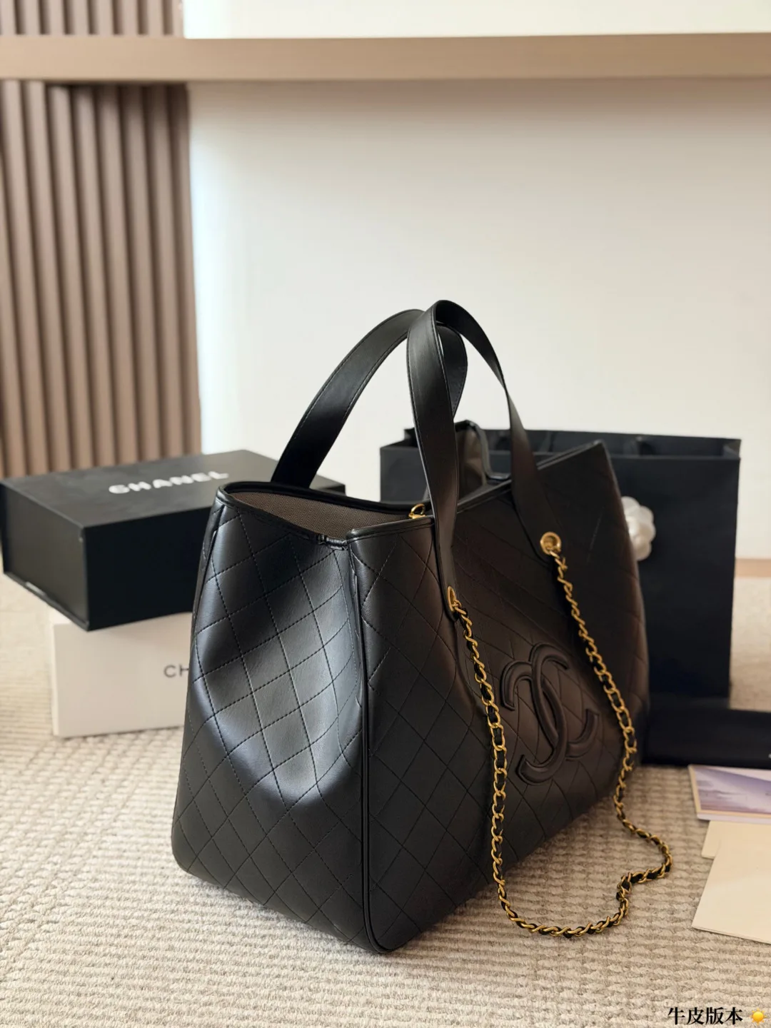 Chanel Cowhide Quilted Tote in Black · view 6
