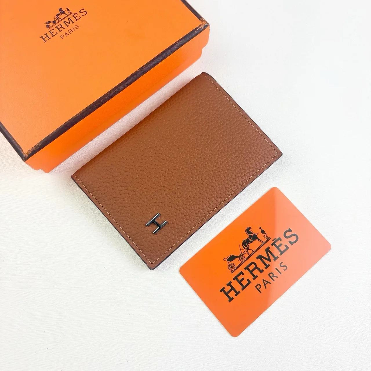 Hermes Calvi Cardholder in Blue & Brown · view 2
